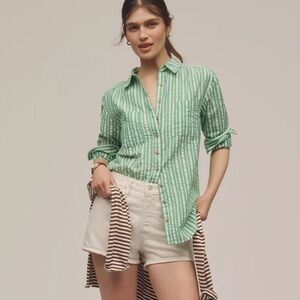 Pilcro Green and White Striped Shirt the Hadley relaxed